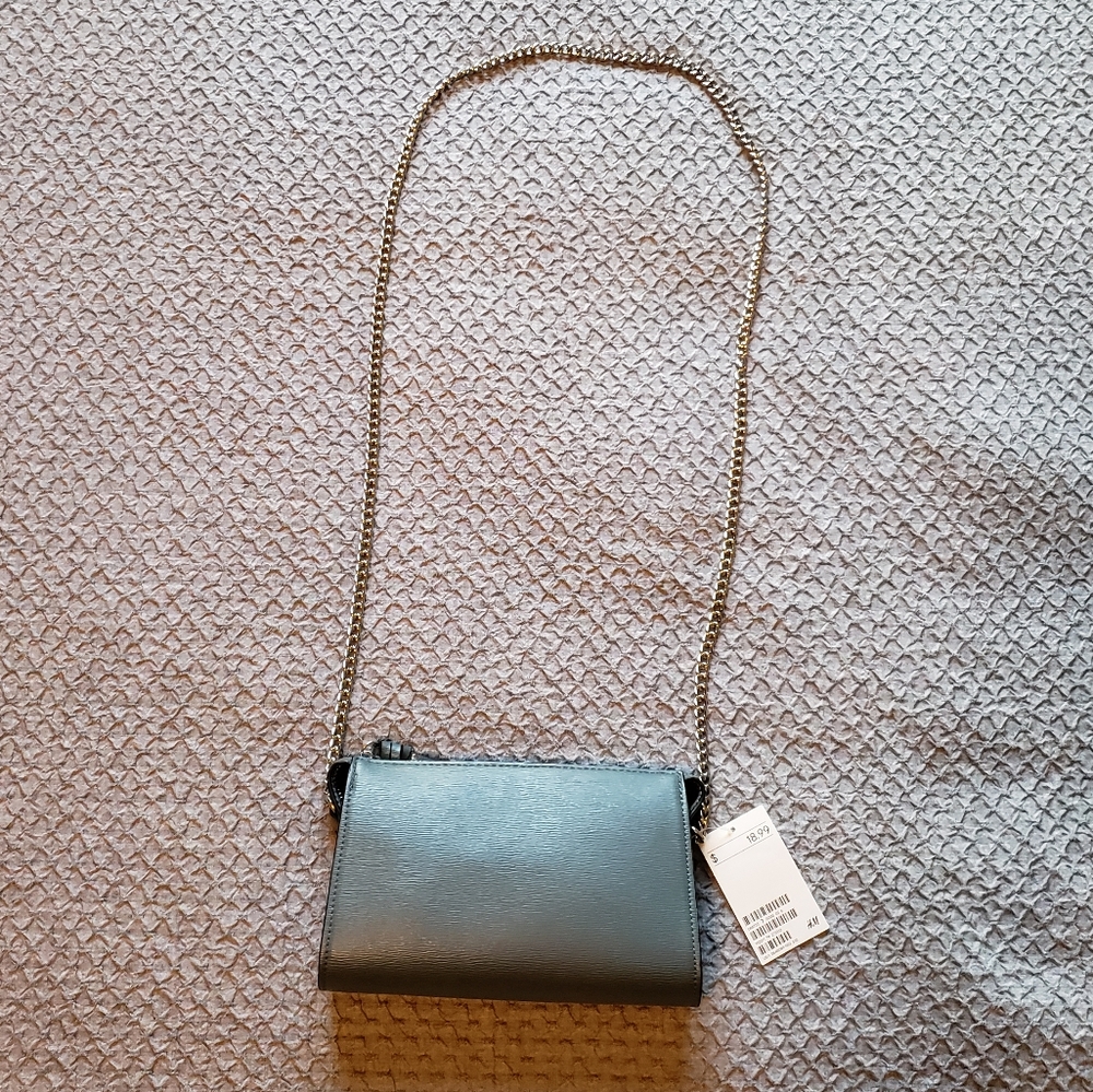 H&M Metallic Blue w/Gold Chain Strap Shoulder Bag